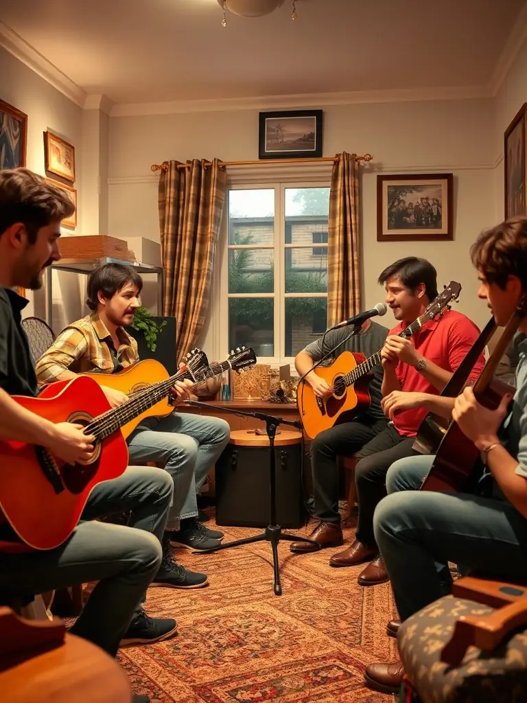 A photo of participants actively engaged in a music workshop, demonstrating hands-on learning and skill development.